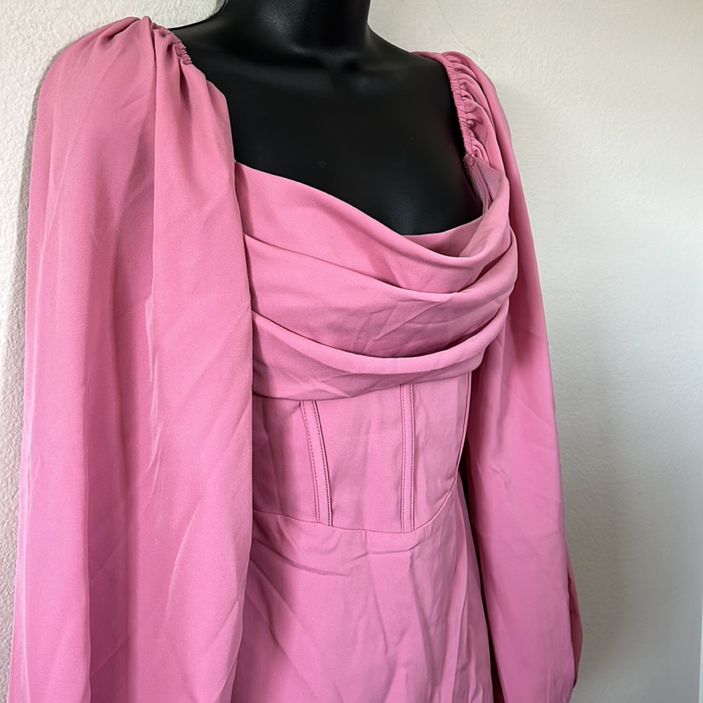 Princess Polly Lillie Mauve Pink Long Sleeve Corset Waist Cowl Neck Mini Dress - Picture 6 of 11